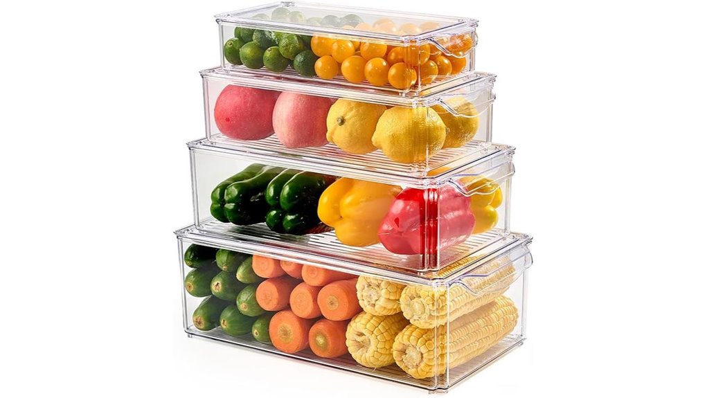 four piece clear fridge bins