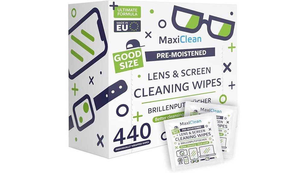 four words individually wrapped lens wipes