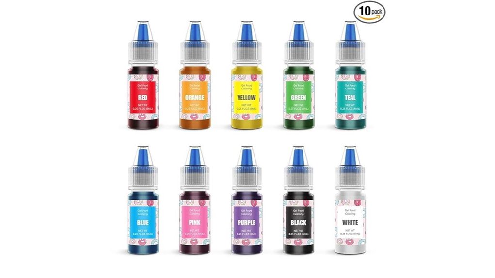 gel based food color set 10 neon colors