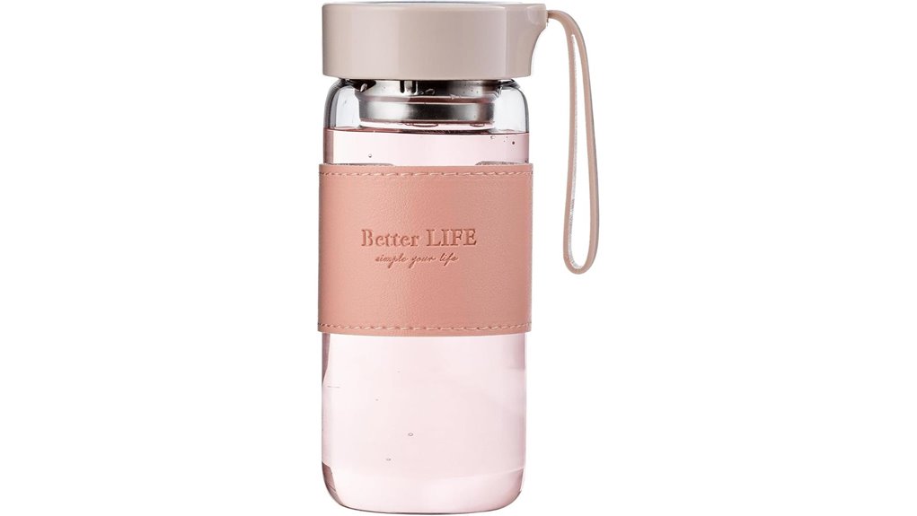 glass tea bottle with infuser leak proof lid 16 oz pink