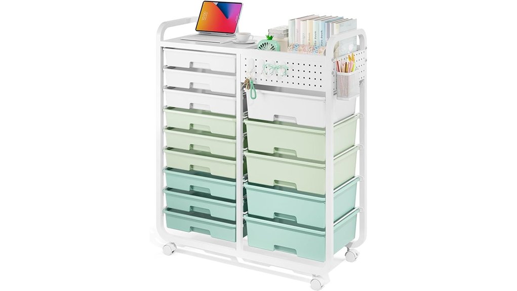 green 14 drawer rolling cart