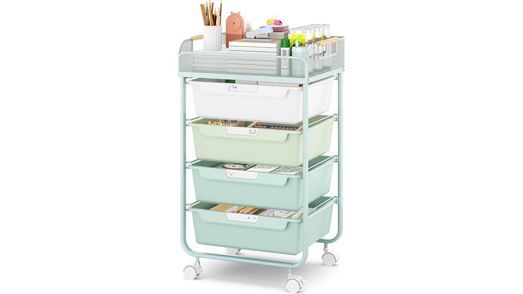 green 4 drawer rolling cart
