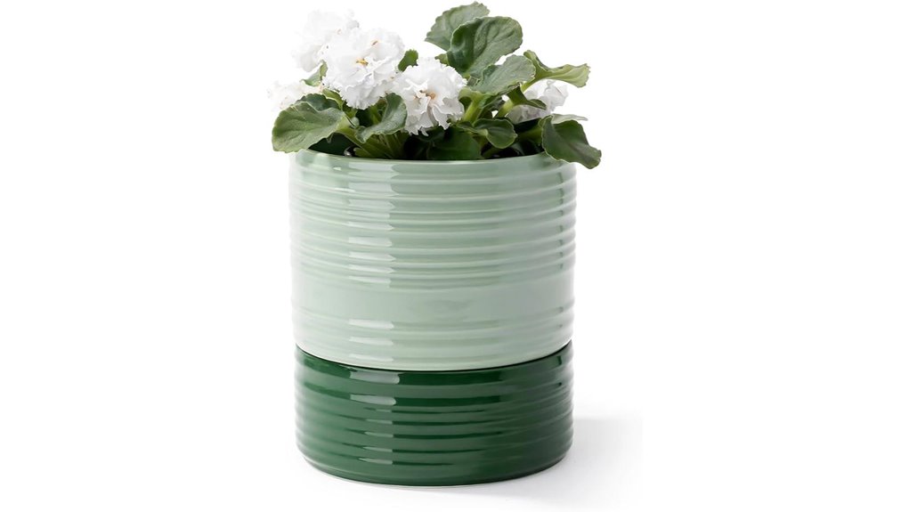 green light ceramic self watering pot