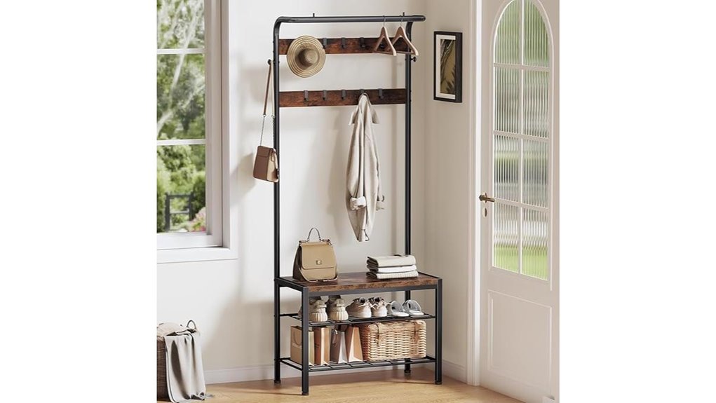 hall tree with 10 hooks storage bench