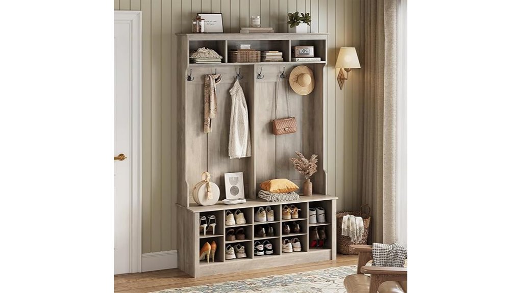 hall tree with bench shoe storage grey