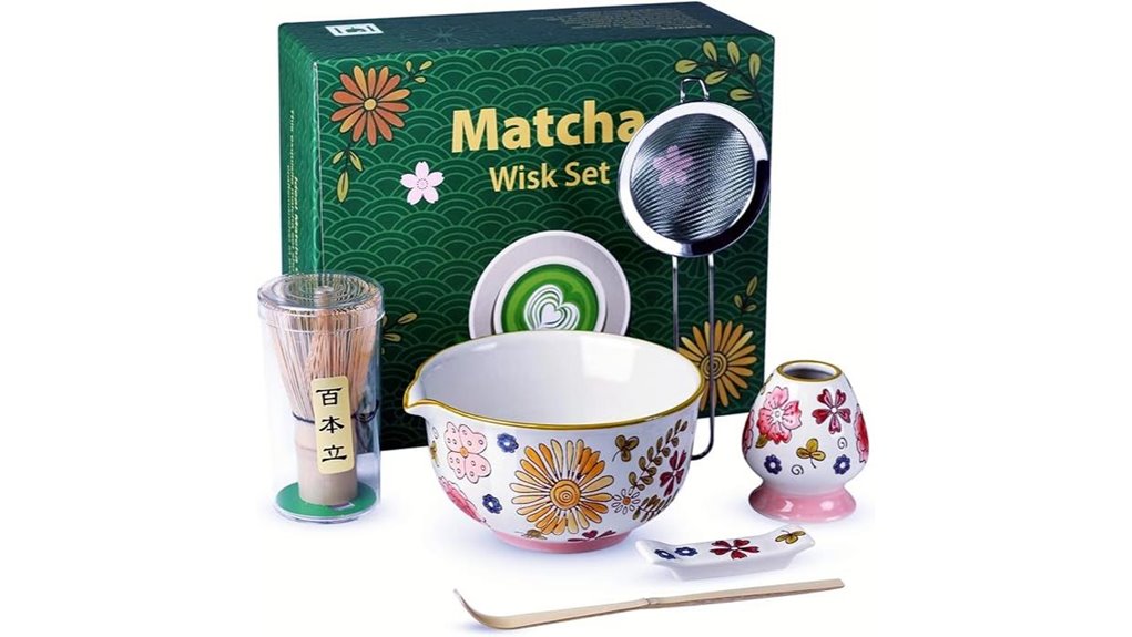 hand painted floral matcha kit