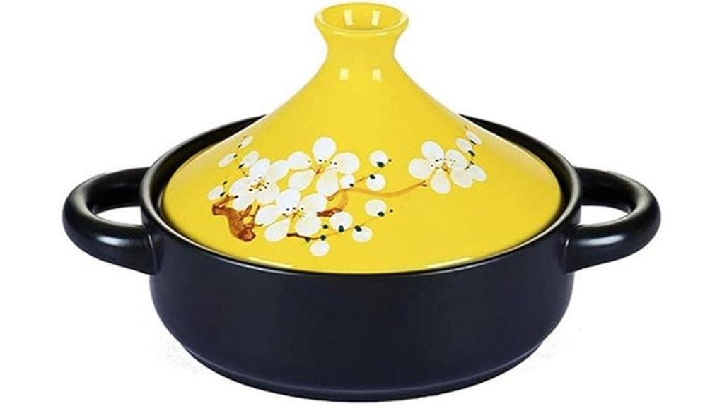 hand painted tagine pot lead free ceramic cookware yellow finish included