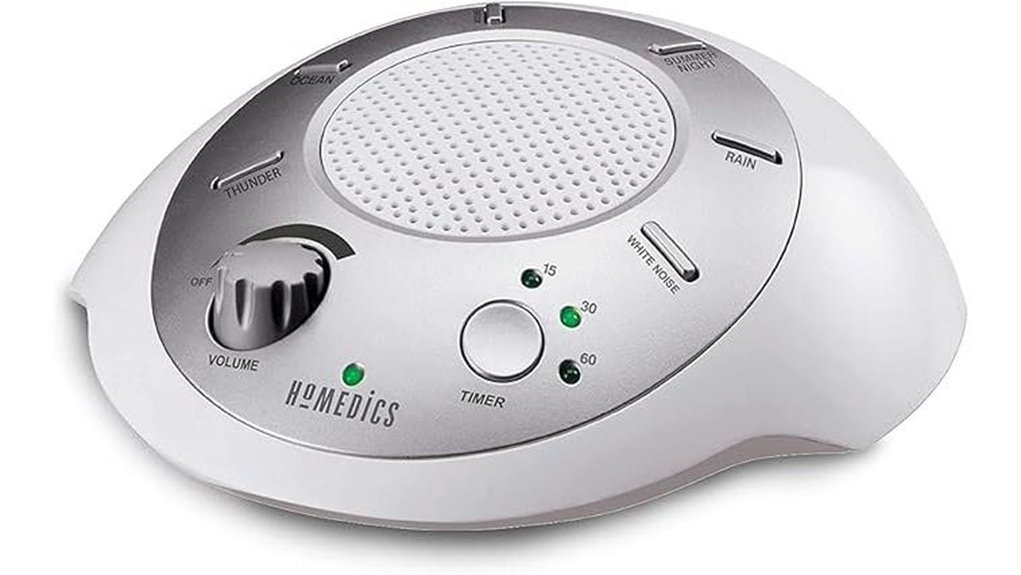 homedics portable white noise machine travel size timer