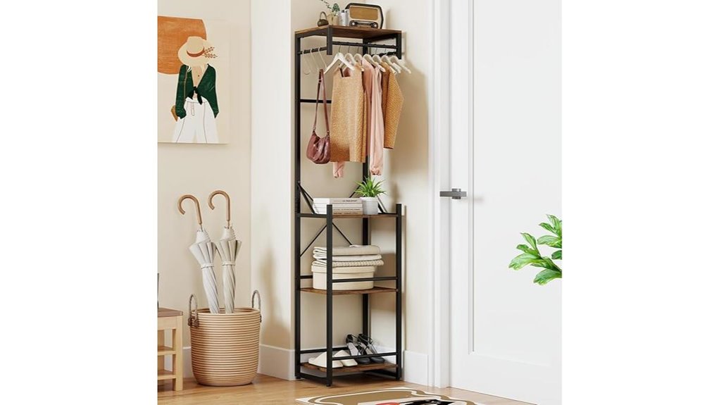 industrial narrow coat rack with shelves