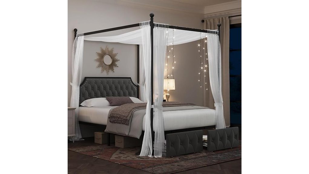 keyluv upholstered canopy bed dark grey