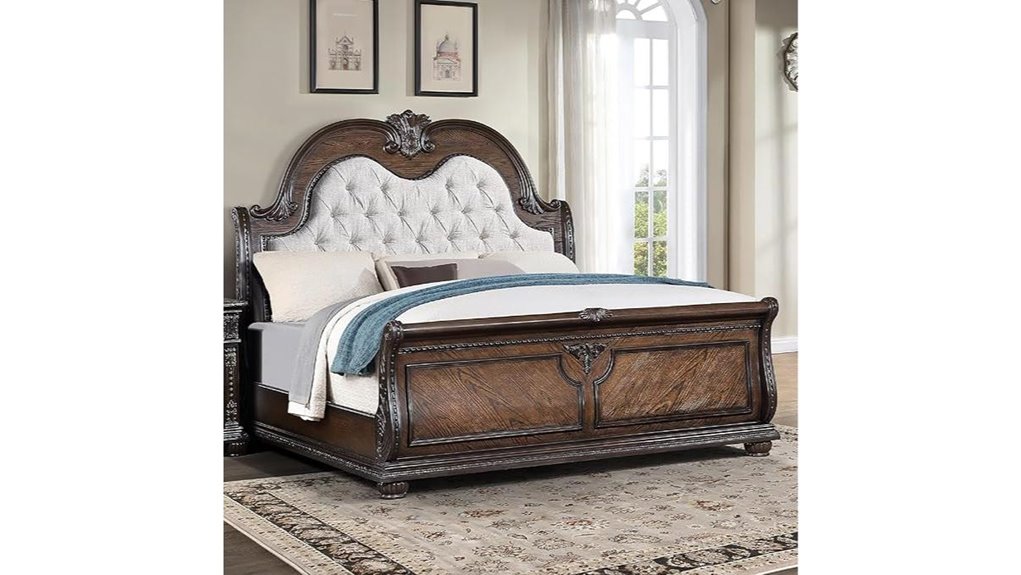 king size sleigh bed with linen headboard