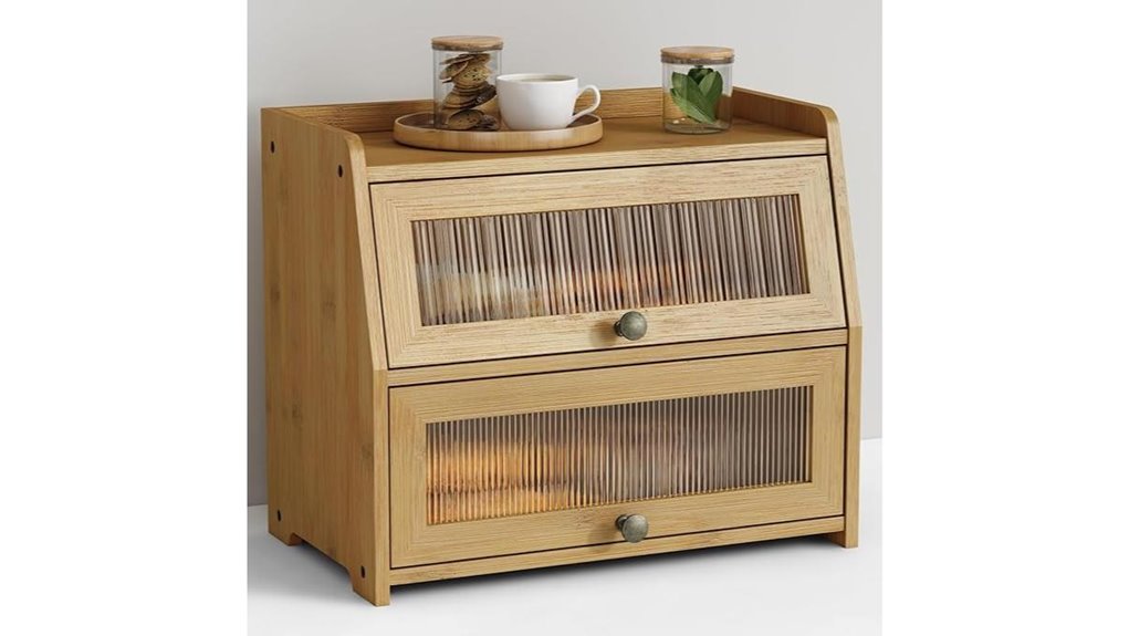 large bamboo bread box on counter