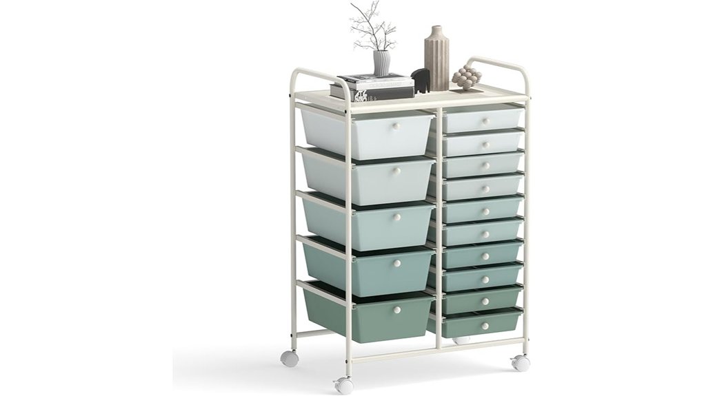 ldaily 15 drawer green cart