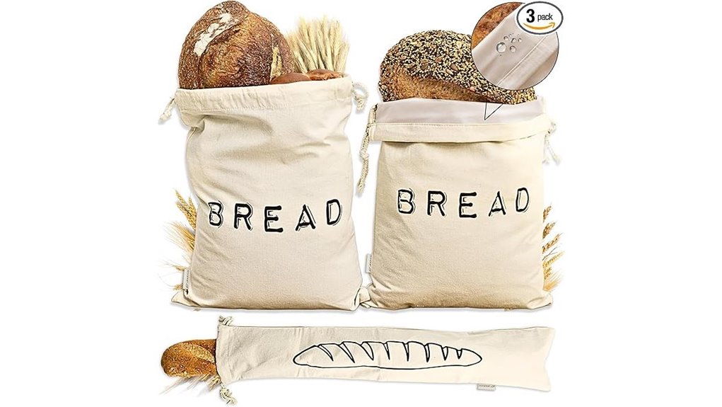 leafico bread bag set 2 cotton 1 baguette