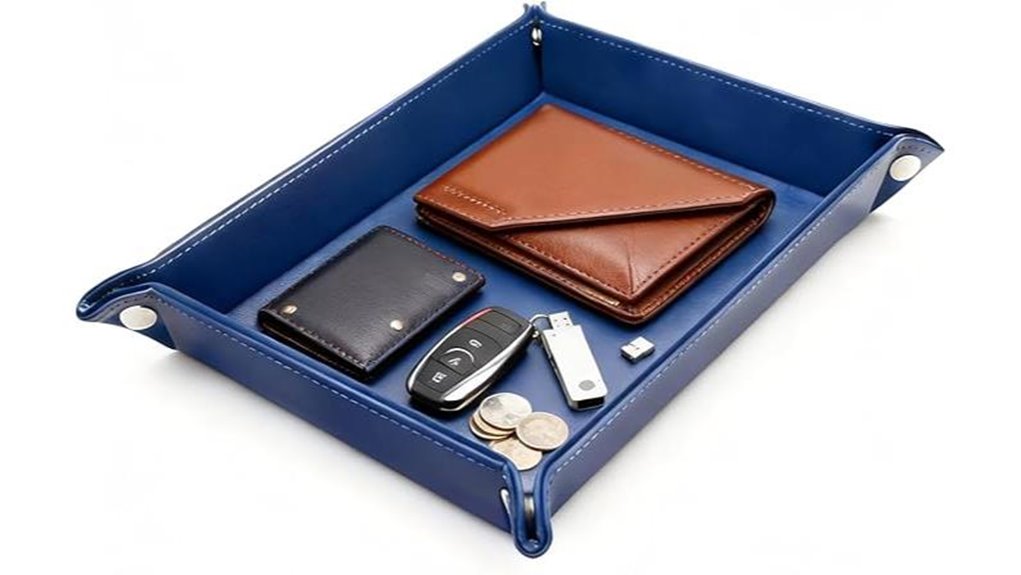 leather valet tray blue organizes keys