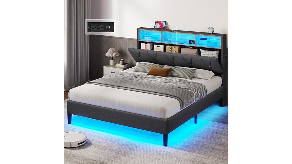led charging storage bed frame