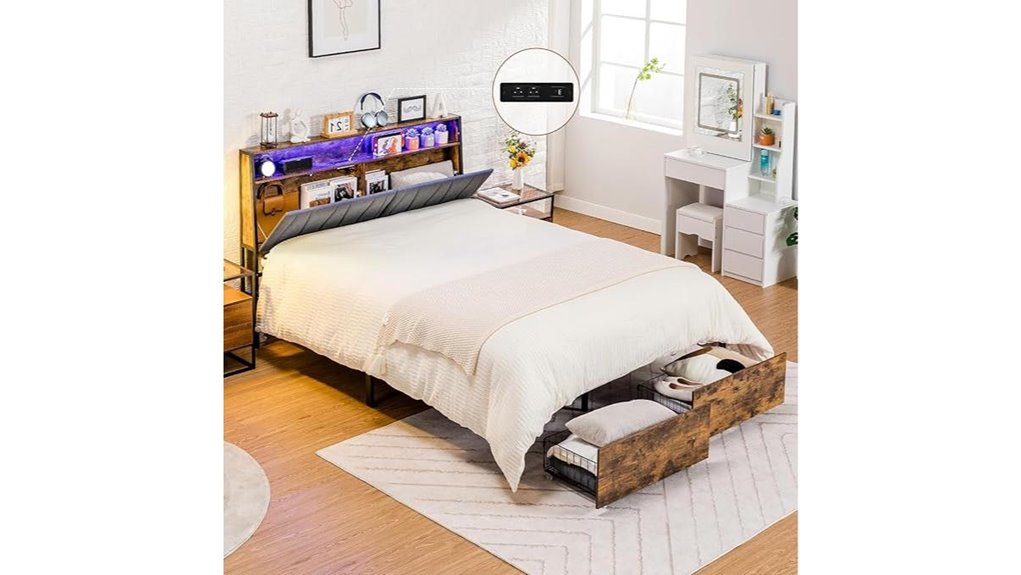 led lit queen platform bed