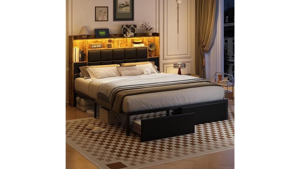 led queen bed bookcase
