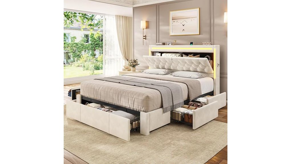 led queen bed five drawers