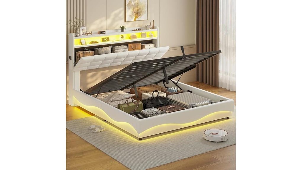 led queen bed storage
