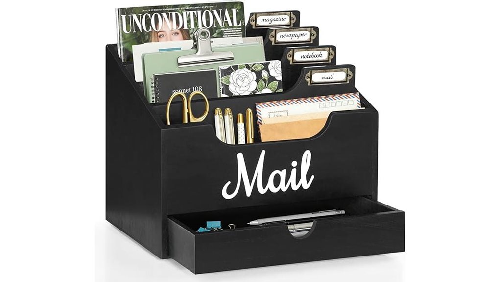 mail organizer with drawer four slot desk sorter