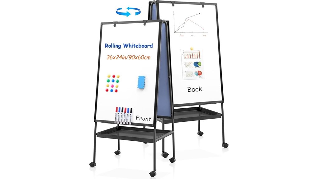 makello rolling double sided whiteboard
