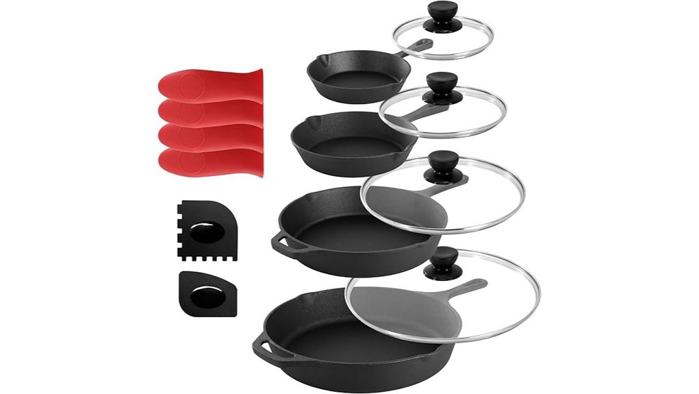 megachef cast iron skillet set with lids
