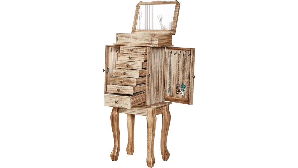 mirror equipped seven drawer jewelry