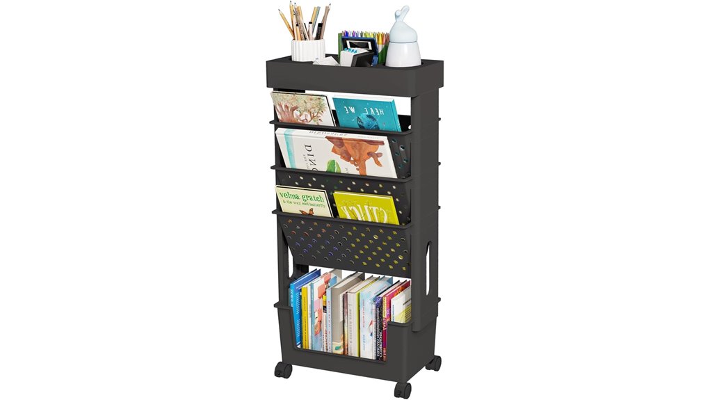 mobile five tier rolling bookshelf