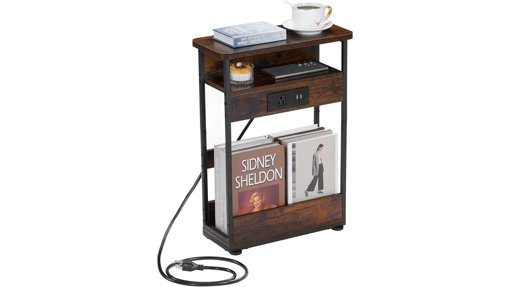 narrow side table with usb charging station