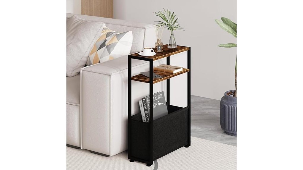 narrow slim side table basket