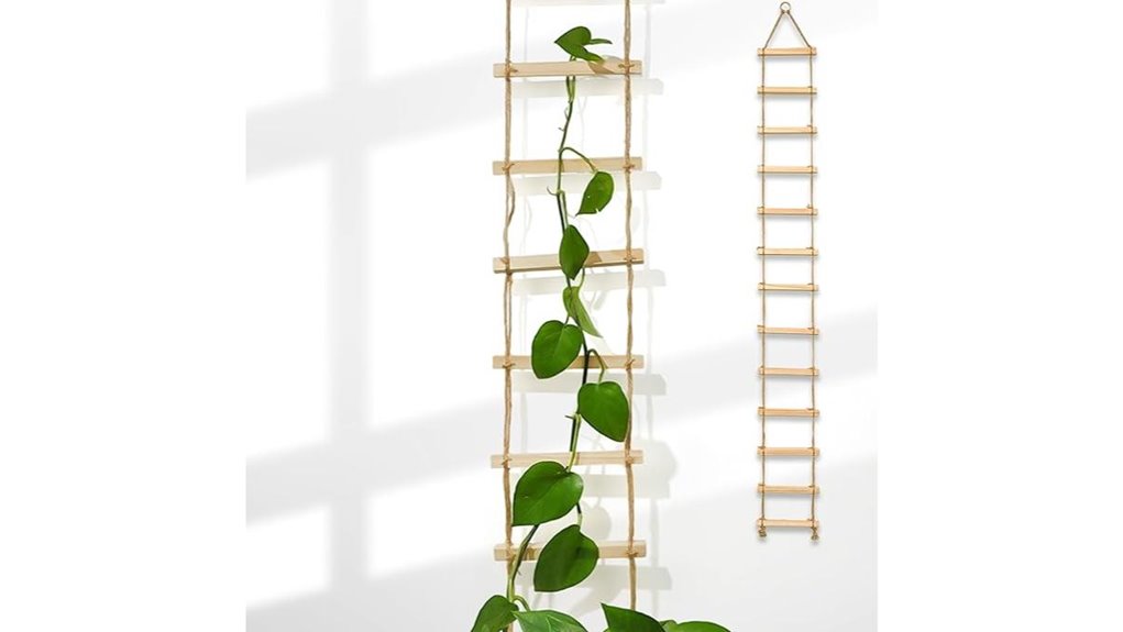 natural wood ladder trellis