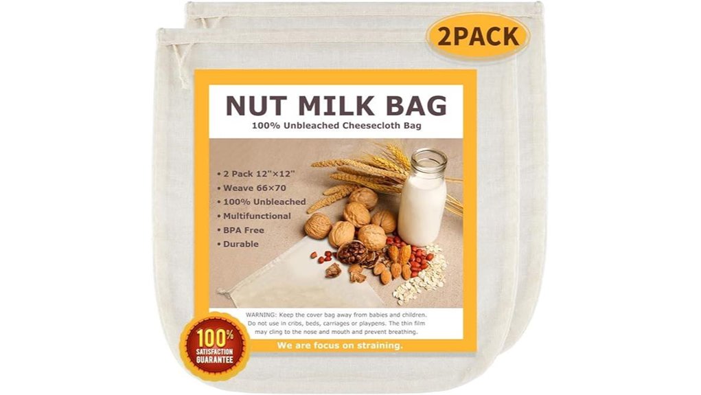 nut milk bags 12x12 2 pack unbleached cotton