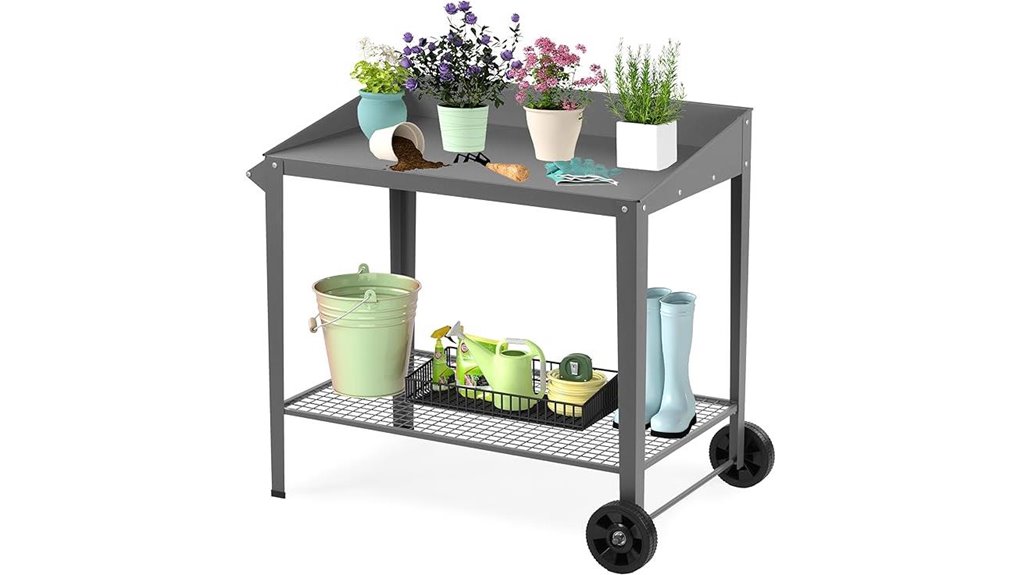 outdoor metal potting bench