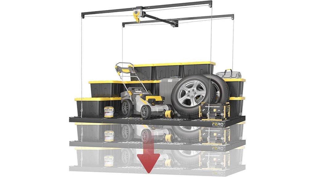 overhead garage storage rack with lift system