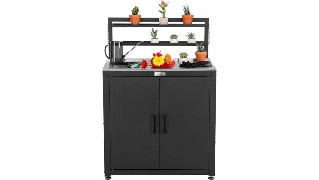 potting bench with cabinet