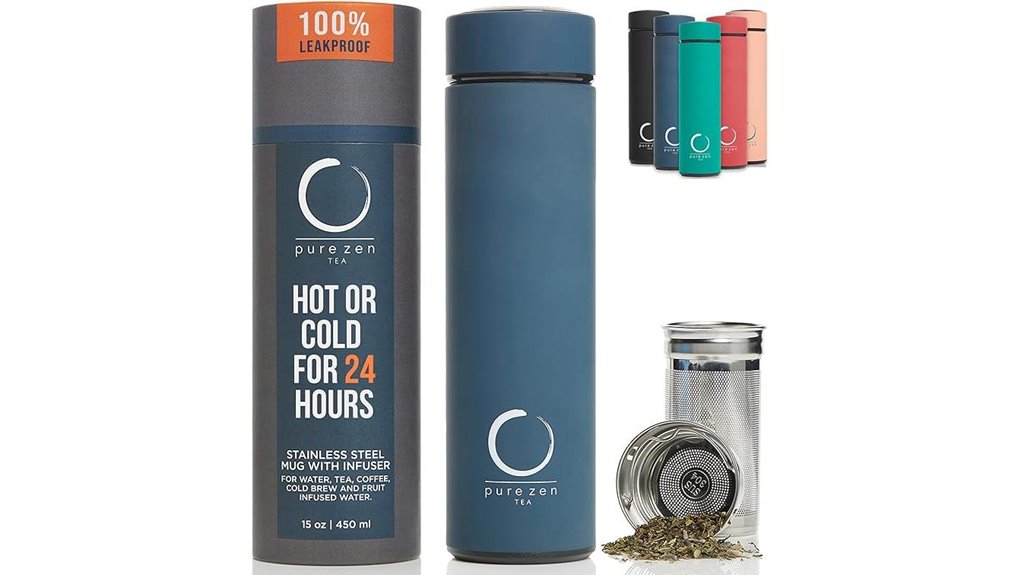 pure zen tea thermos infuser 15oz blue