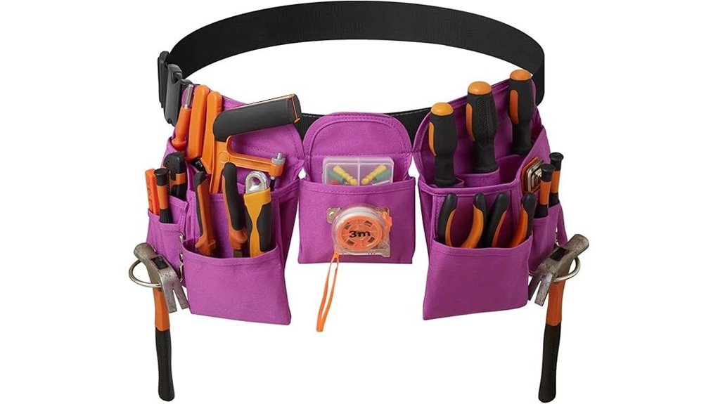 purple 19 pocket tool belt with quick release buckle