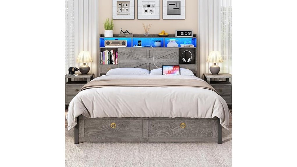 queen bed 4 drawer led