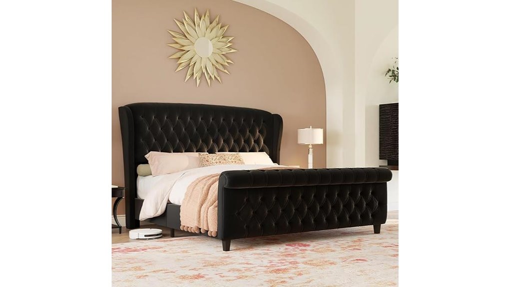 queen size velvet sleigh bed with slats