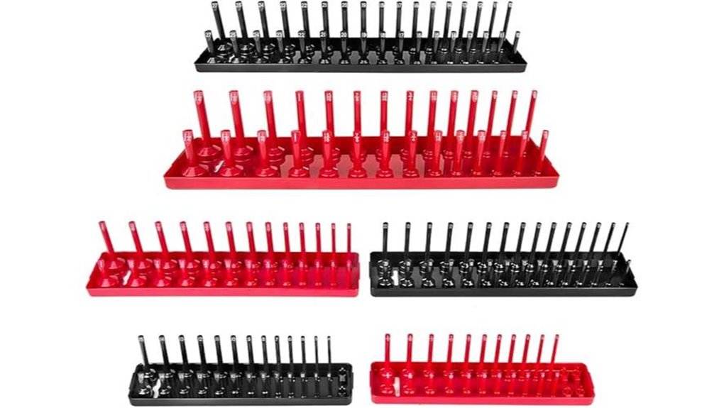 red black six piece socket tray