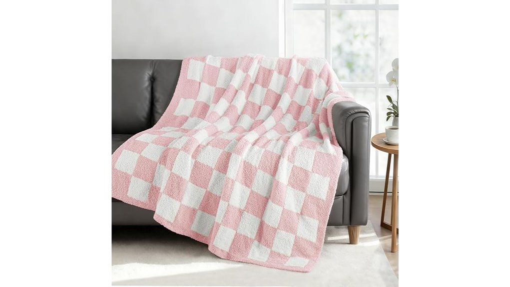 reversible checkered knit blanket