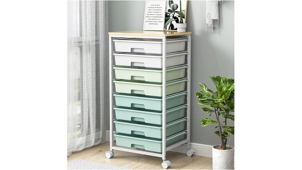 rolling 8 drawer wooden cart
