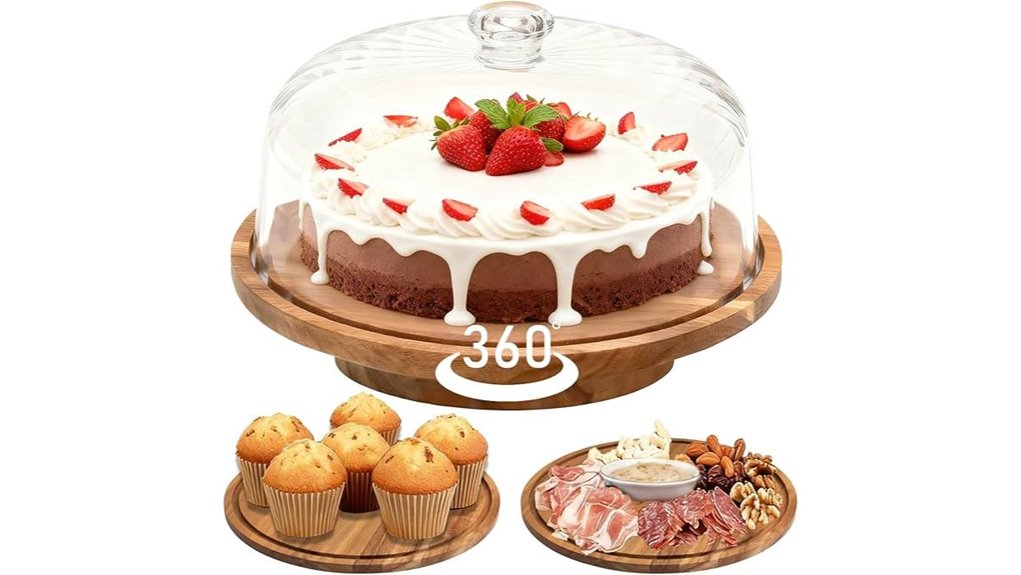 rotating acacia wood cake stand