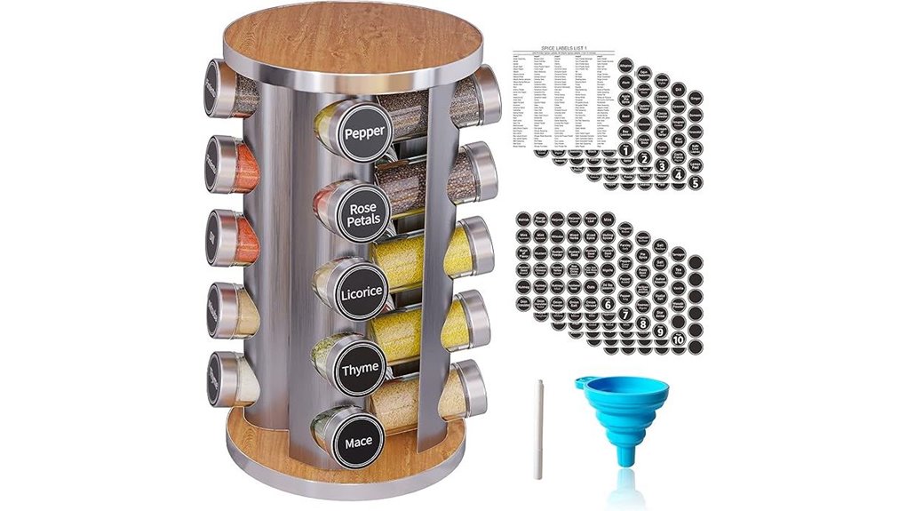 rotating spice rack with labels