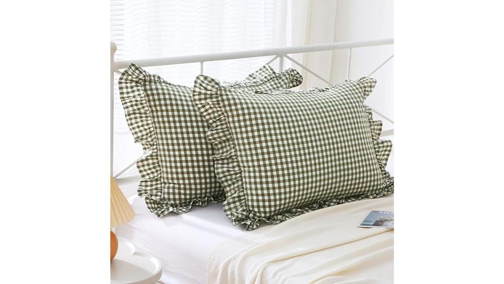 sage green plaid pillow shams