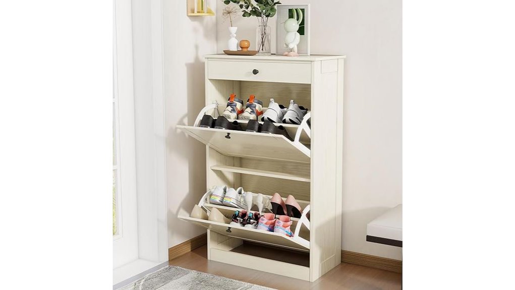 shoe cabinet light oak two flip drawers