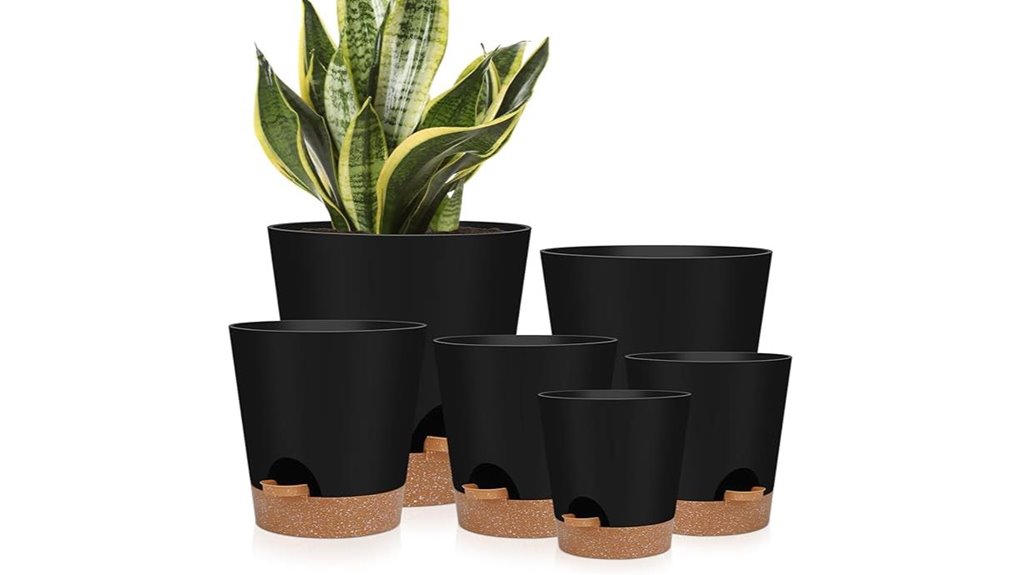 six black indoor self watering planters