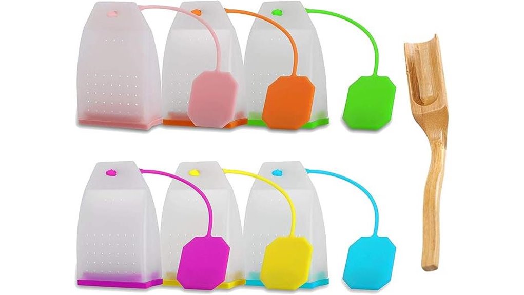 six pack silicone tea infusers with spoon