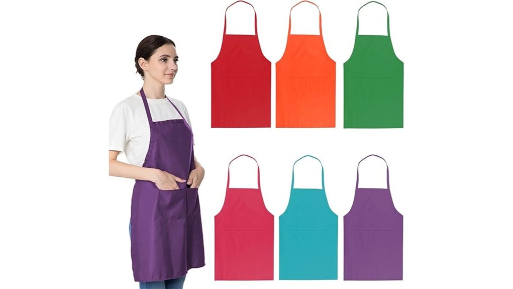six packed multicolor two pocket aprons
